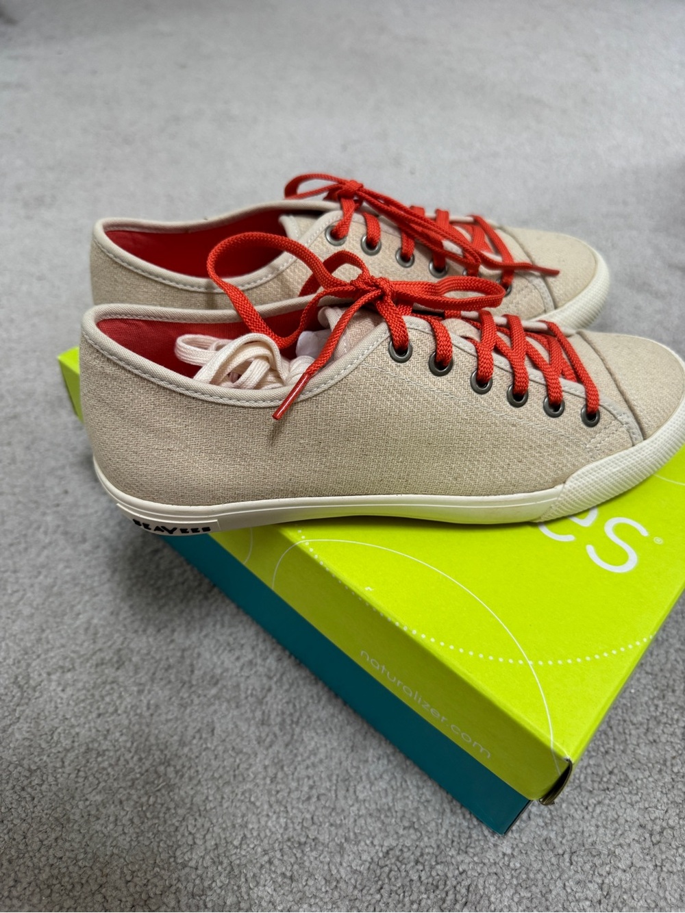 SeaVees Beige Canvas Sneakers with Red Laces